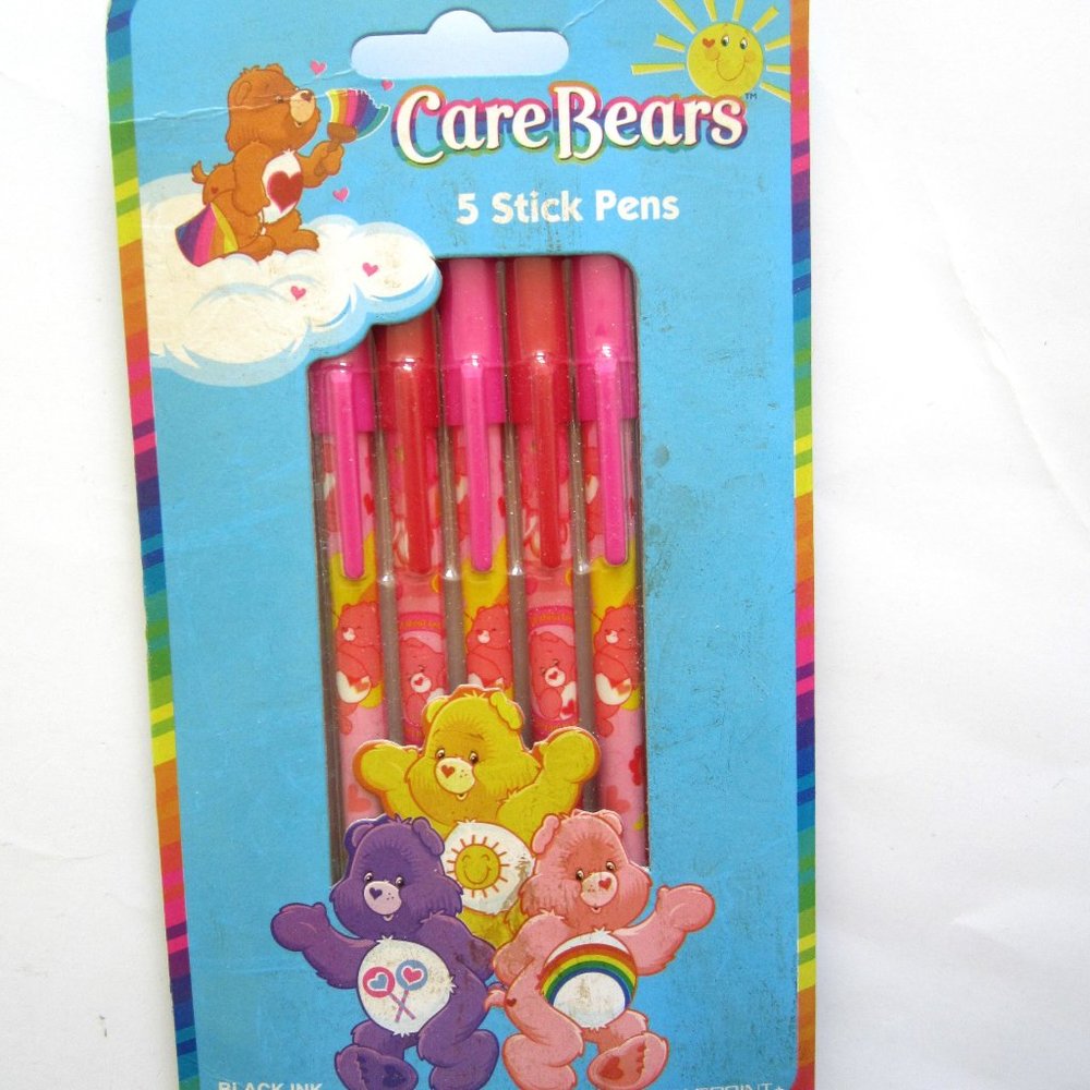 Care Bears 5 Stick Pens Vintage Yellow Pink - Picture 1 of 4